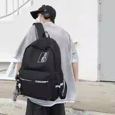 行途 双肩包大容量高级感书包高中简约 男女同款 大学生休闲百搭旅行背包 黑色