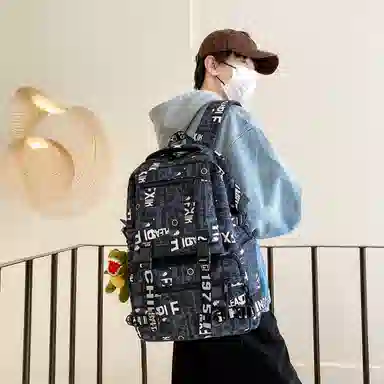 行途 百搭轻便休闲简约大容量 尼龙 双肩包 男女同款情侣款 黑色/深蓝色/宝蓝色/绿色