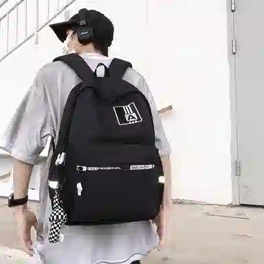 行途 双肩包大容量高级感书包高中简约 男女同款 大学生休闲百搭旅行背包 黑色