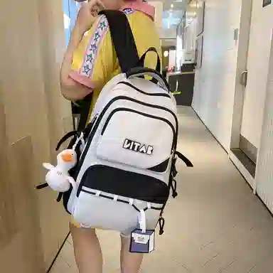 行途 韩版简约大容量中学生初中生减负高中 尼龙 双肩包 女款 黑色/桔色/红色/卡其色/绿色