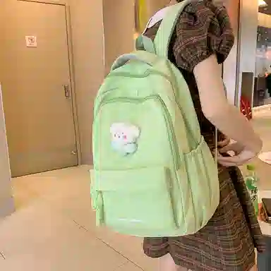 行途 中学生日系纯色高中生夏季休闲旅游背包防泼水 尼龙 双肩包 男女同款情侣款 黑色/米白色/绿色/粉色/黄色