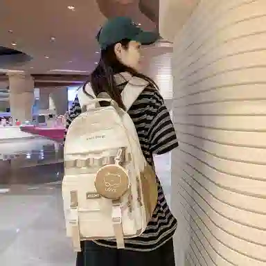 行途双肩包女款韩版百搭大容量初高中大学生书包休闲简约旅行背包尼龙多色