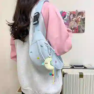 行途 可爱卡通休闲运动斜挎包轻便旅行胸前防水 帆布 帆布包腰包 女款 多色