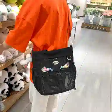 行途 简约时尚校园初中生大容量背包可爱托特包 涤棉 单肩斜挎包 女款 黑色/白色/卡其色/蓝色/黄色/紫色