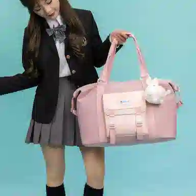 行途 防泼水旅行包大容量时尚潮流牛津布单肩包休闲简约可爱挂件健身包 中号 女款 多色