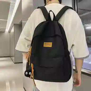 行途 初中高颜值森系纯色百搭小众设计感高中大学生 尼龙 书包背包双肩包 常规 男女同款情侣款 黑色/白色/绿色/卡其色