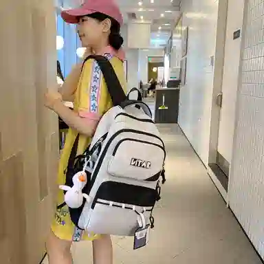 行途 韩版简约大容量中学生初中生减负高中 尼龙 双肩包 女款 黑色/桔色/红色/卡其色/绿色
