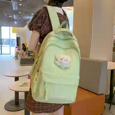 行途 中学生日系纯色高中生夏季休闲旅游背包防泼水 尼龙 双肩包 男女同款情侣款 黑色/米白色/绿色/粉色/黄色