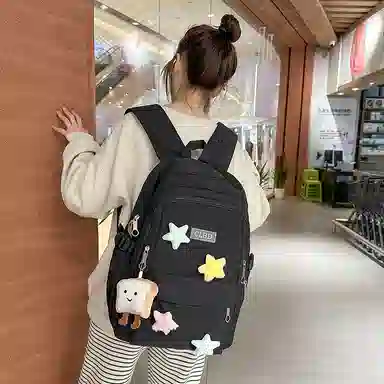 行途 可爱简约学院风 尼龙 双肩包 常规 女款 黑色/粉色/绿色/紫色