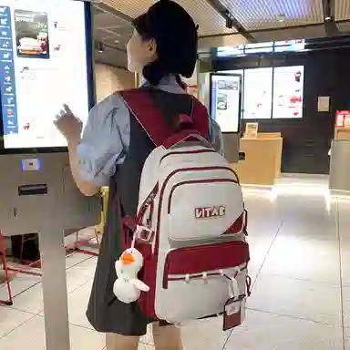 行途 韩版简约大容量中学生初中生减负高中 尼龙 双肩包 女款 黑色/桔色/红色/卡其色/绿色