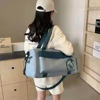 行途 大容量拼色设计 织物 手提健身包 大号 男女同款情侣款 黑色/米白色/蓝色/粉色/卡其色