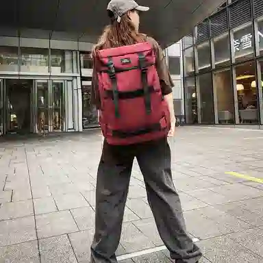 行途 简约休闲大容量 尼龙 双肩包 男女同款情侣款 黑色/酒红色/白色