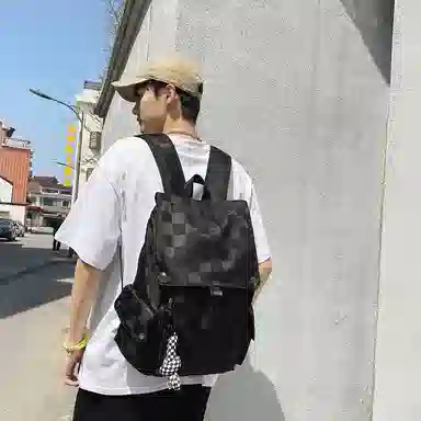 行途 休闲大容量多功能 尼龙 双肩包 常规 男女同款情侣款 黑色/白色