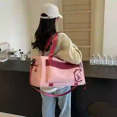 行途 大容量拼色设计 织物 手提健身包 大号 男女同款情侣款 黑色/米白色/蓝色/粉色/卡其色