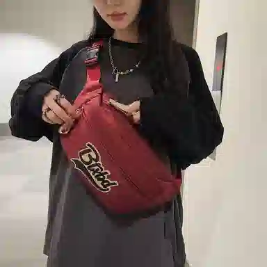 行途 时尚小众宽肩带可爱 尼龙 胸包腰包 男女同款情侣款 黑色/蓝色/红色/白色