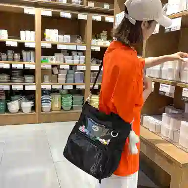 行途 简约时尚校园初中生大容量背包可爱托特包 涤棉 单肩斜挎包 女款 黑色/白色/卡其色/蓝色/黄色/紫色