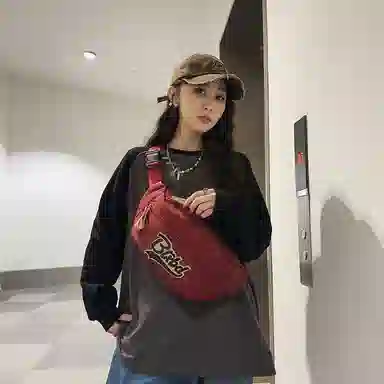 行途 时尚小众宽肩带可爱 尼龙 胸包腰包 男女同款情侣款 黑色/蓝色/红色/白色