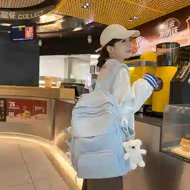 行途 小清新大容量百搭休闲 尼龙 双肩包 男女同款情侣款 黑色/白色/黄色/紫色/蓝色