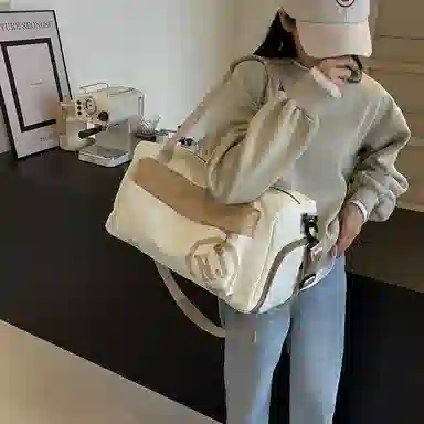 行途 大容量拼色设计 织物 手提健身包 大号 男女同款情侣款 黑色/米白色/蓝色/粉色/卡其色