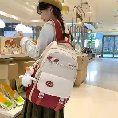 行途 简约高中双肩包小清新大学生尼龙书包大容量韩版初中生背包 女款 多色