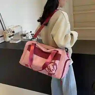 行途 大容量拼色设计 织物 手提健身包 大号 男女同款情侣款 黑色/米白色/蓝色/粉色/卡其色