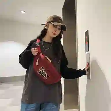 行途 时尚小众宽肩带可爱 尼龙 胸包腰包 男女同款情侣款 黑色/蓝色/红色/白色