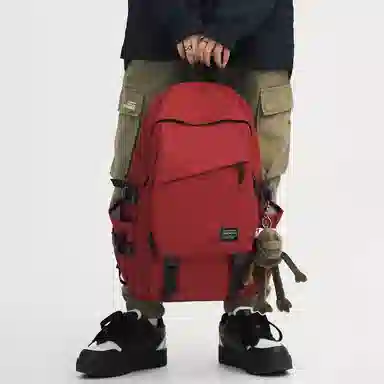 行途 潮牌时尚大学生日系旅行背包韩版百搭初高中生书包 尼龙 双肩包 常规 男女同款情侣款 黑色/白色/红色/灰色