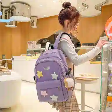 行途 可爱简约学院风 尼龙 双肩包 常规 女款 黑色/粉色/绿色/紫色