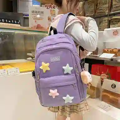 行途 可爱简约学院风 尼龙 双肩包 常规 女款 黑色/粉色/绿色/紫色