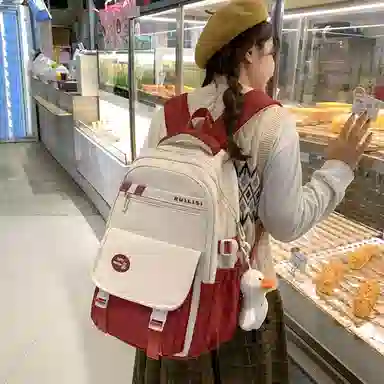 行途 简约高中双肩包小清新大学生尼龙书包大容量韩版初中生背包 女款 多色