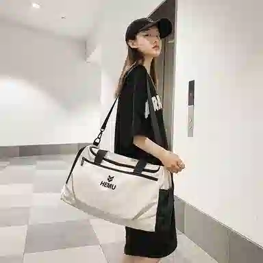 行途 大容量干湿分离 尼龙 收纳包登机包健身包 大号 男女同款情侣款 黑色/白色