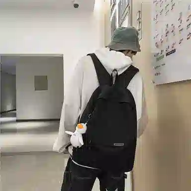 行途 简约大容量旅行背包休闲日系初中生高中大学生书包 尼龙 双肩包 男女同款情侣款 黑色/白色/蓝色/粉色