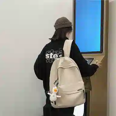 行途 简约大容量旅行背包休闲日系初中生高中大学生书包 尼龙 双肩包 男女同款情侣款 黑色/白色/蓝色/粉色