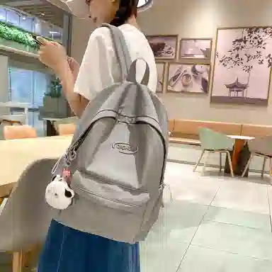 行途 韩版原宿初高中学生简约纯色大容量 尼龙 双肩包 女款 粉色/绿色/紫色/黑色/灰色