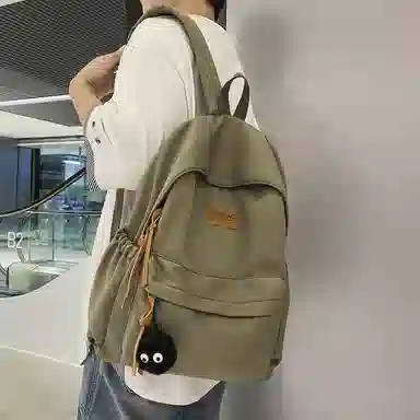 行途 初中高颜值森系纯色百搭小众设计感高中大学生 尼龙 书包背包双肩包 常规 男女同款情侣款 黑色/白色/绿色/卡其色