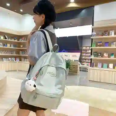 行途 韩版原宿初高中学生简约纯色大容量 尼龙 双肩包 女款 粉色/绿色/紫色/黑色/灰色