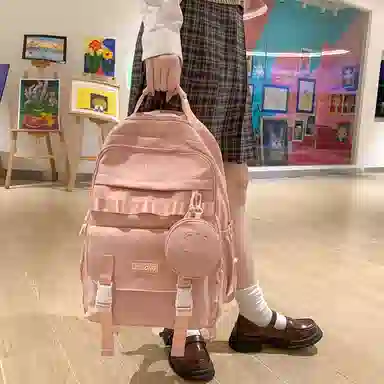 行途双肩包女款韩版百搭大容量初高中大学生书包休闲简约旅行背包尼龙多色