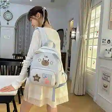 行途 书包可爱小熊童趣外出旅行小学生背包旅游轻便韩系卡通 尼龙 双肩包 男女同款情侣款 黑色/白色/蓝色/黄色/卡其色