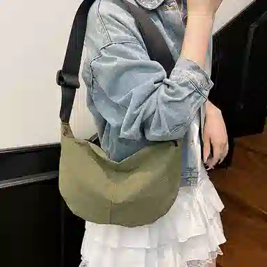 行途 潮牌学生简约百搭布袋背包休闲通勤腋下包 水洗布 斜挎单肩包 男女同款情侣款 黑色/白色/绿色/黄色/桔色