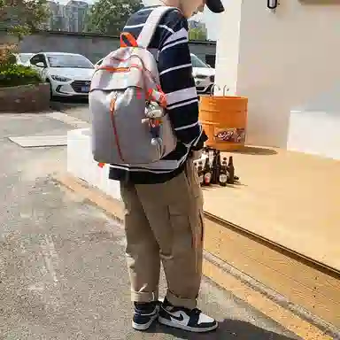 行途 韩版撞色双肩包女大容量尼龙简约学生书包时尚潮流百搭背包男 多色