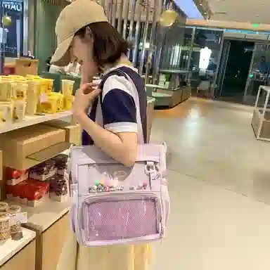 行途 简约时尚校园初中生大容量背包可爱托特包 涤棉 单肩斜挎包 女款 黑色/白色/卡其色/蓝色/黄色/紫色