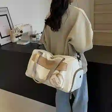 行途 大容量拼色设计 织物 手提健身包 大号 男女同款情侣款 黑色/米白色/蓝色/粉色/卡其色