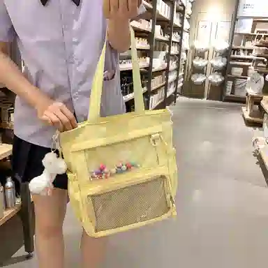 行途 简约时尚校园初中生大容量背包可爱托特包 涤棉 单肩斜挎包 女款 黑色/白色/卡其色/蓝色/黄色/紫色