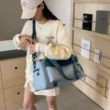 行途 大容量拼色设计 织物 手提健身包 大号 男女同款情侣款 黑色/米白色/蓝色/粉色/卡其色