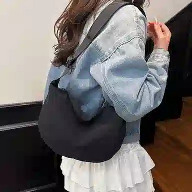 行途 潮牌学生简约百搭布袋背包休闲通勤腋下包 水洗布 斜挎单肩包 男女同款情侣款 黑色/白色/绿色/黄色/桔色