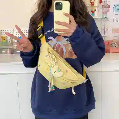 行途 可爱卡通休闲运动斜挎包轻便旅行胸前防水 帆布 帆布包腰包 女款 多色