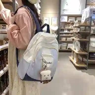 行途 高级感轻便颜值撞色 尼龙 双肩包 常规 女款 灰色/蓝色/粉色/蓝黄色