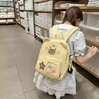 行途 书包可爱小熊童趣外出旅行小学生背包旅游轻便韩系卡通 尼龙 双肩包 男女同款情侣款 黑色/白色/蓝色/黄色/卡其色