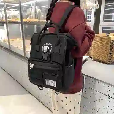 行途 百搭学院风高颜值 尼龙 双肩包 常规 女款 黑色/白色/黄色