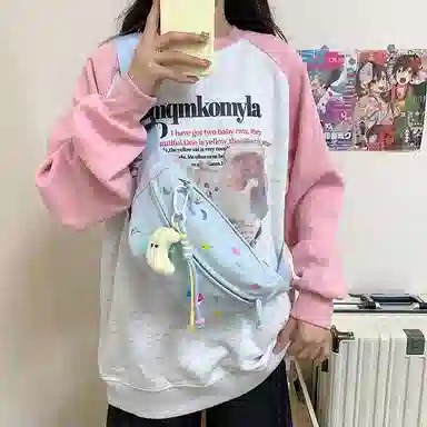 行途 可爱卡通休闲运动斜挎包轻便旅行胸前防水 帆布 帆布包腰包 女款 多色